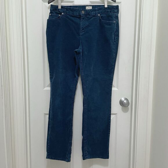 St. John's Bay Corduroy Pants Dark Blue Teal Women's Size 14 Straight Leg - Picture 1 of 9